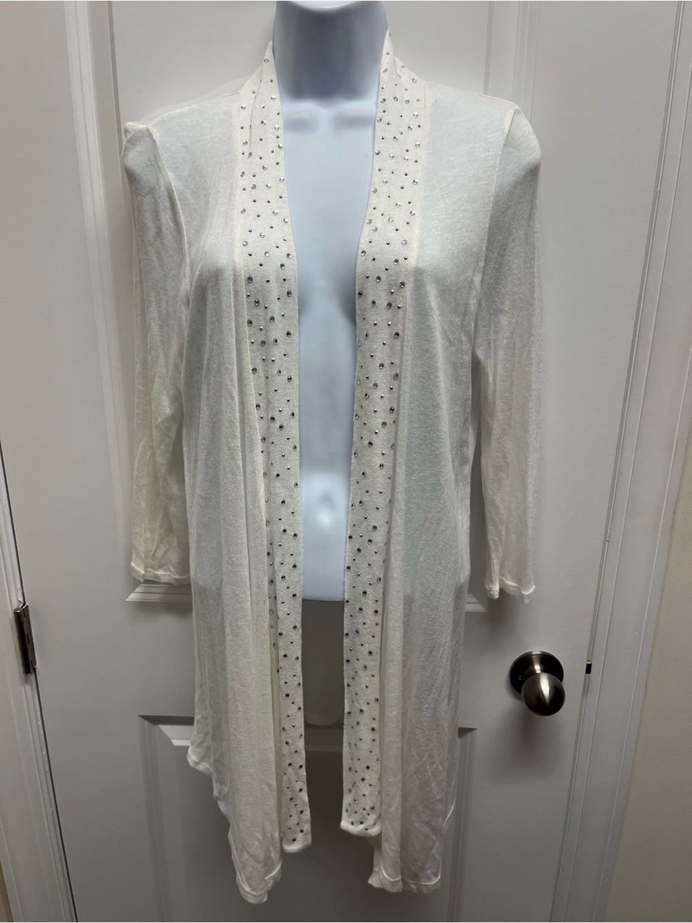 French Laundry Rhinestone Embellished Longline Cardigan Off White Size M